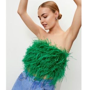 Green feather cropped bandeau top